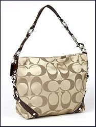 Coach Signature 24cm Sateen Carly Duffle Hobo Shoulder Bag Purse 15250 Khaki