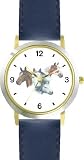 Horse Collage - Brown, Paint and White Mare and Foal - JP - Horse - WATCHBUDDY® DELUXE TWO-TONE THEME WATCH - Arabic Numbers - Blue Leather Strap-Children's Size-Small ( Boy's Size & Girl's Size )