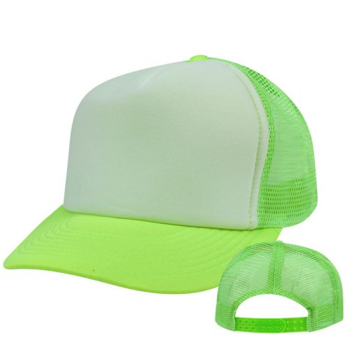 White Plain Foam Panel Neon Green Mesh Snapback Trucker Style Party Hat Cap