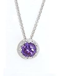 1 Carat Amethyst Round Diamond Pendant .925 Sterling Silver Rhodium Finish White Gold Quality
