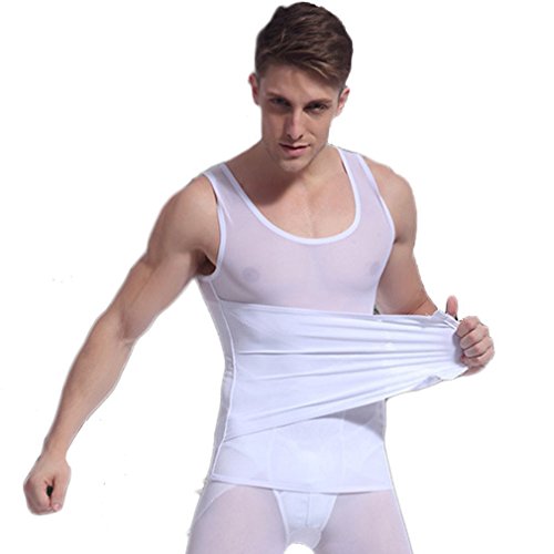 CARVIAN Men's Slimming Body Shaper Tank Top,3 Steps Buckles Adjustment (White,L)