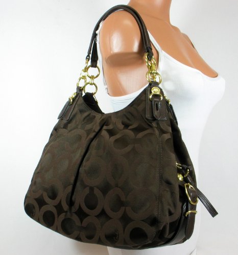 NEW AUTHENTIC COACH MIA OP ART SATEEN LARGE MAGGIE HOBO BAG (Brown ...