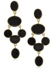 Marcia Moran "Mystere" Black Druzy Stone Chandelier 18k Gold-Plated Earrings