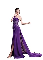 Plus Size Sexy Natural   Waistline Floor Length One Shoulder Sheath Beaded Slit Ruched Chiffon Prom Dress  with a Chapel Train  with a Brush/Sweep Train 