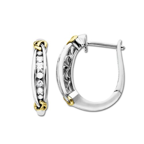 Sterling Silver and 14k Gold Diamond Love Knot Hoop Earrings