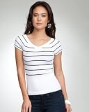 bebe Logo V-Neck Stripe Sweater Top