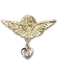 Gold Filled Baby Badge with Pink Miraculous Charm and Angel with Wings Badge Pin