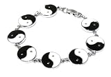 Genuine Paua Shell Yin Yang Chrome/Stainless Steel Link Bracelet