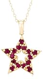 Yellow Gold Plated Sterling Silver Ruby  and Diamond Accent Star Pendant, 18