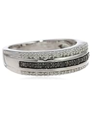 Sterling Silver Black and White Diamond 3-Row Band Ring (1/7 cttw, I-J Color, I2-I3 Clarity)