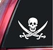 Pirate Skull & Crossed Swords Jolly Roger Vinyl Decal Sticker - White