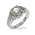 Vintage Deco Style Sterling Silver CZ Engagement Ring