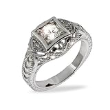 Eve's Addiction Vintage Deco Style Sterling Silver CZ Engagement Ring
