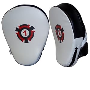 Curved Focus Pads , Hook & Jab Pads With Gloves, Boxing Martial Arts , Kickboxing Black & White