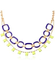 Enamel Square Link Resin Dangles Statement Necklace, 21"
