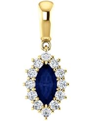 14K Yellow Gold 8.00x4.00mm Marquise Cut Sapphire and Diamond Pendant -- LIFETIME WARRANTY