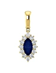 10K Yellow Gold 8.00x4.00mm Marquise Cut Chatham Created Sapphire and Diamond Pendant -- LIFETIME WARRANTY