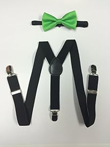 Toddler Baby Boys Girls Child Green Bow Tie Vintage Black Suspender Y Clips
