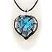Murano Glass Aqua Flower Heart Pendant Rubber Cord Necklace 925 Sterling Silver Clasp p427