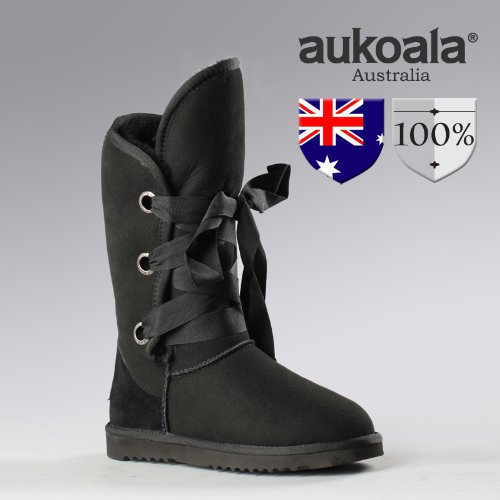 Aukoala Snow Boots Australia Sheepskin Warm Roxy Short For Womens_Black_Us Size 9 On Sale