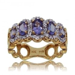 Tanzanite & Diamond Ring Band in Yellow Gold Circles of Love