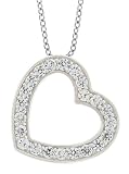 Platinum Plated Sterling Silver White Cubic Zirconia Heart-Shaped Pendant, 16 + 2 E x tender