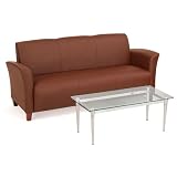 Faux Leather Flare Arm Reception Sofa Wine Eco Faux Leather/Cherry Legs