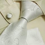 White Paisleys designer mens ties wedding gifts mens accessories silk necktie hanky set H5123
