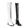 Womens Patent Leather Boots 3 Inch 2 Tone Black White Retro Boot Hippie Mod Costume