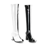Womens Patent Leather Boots 3 Inch 2 Tone Black White Retro Boot Hippie Mod Costume