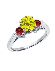 0.68 Ct Round Canary and Cognac Red Diamond 18K White Gold 3-Stone Ring