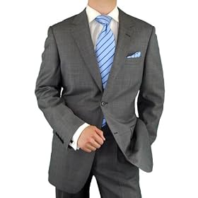 Modern Fit Suit Signature Collection Mens Suit Italian Merino Wool 140s Two Button Jacket Plus Pants Modern Business Suit Chacoal Gray with Stripe