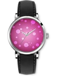 SPRAWL Aanalog Fashion Series Silver Ladies Watches of Genuine Black Leather Strap,Unique Wrist Watch for Women Girls Designed with Points roses light pink background