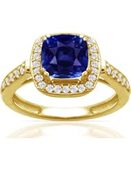 18K Yellow Gold Cushion Cut Blue Sapphire Ring With Sidestones