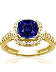14K Yellow Gold Cushion Cut Blue Sapphire Ring With Sidestones