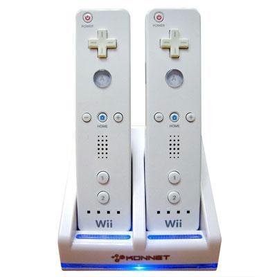 Dual Charge Station Dock for Wii Remote. Includes two rechargeable battery packs customized for your Wii remote Charge the batteries without connecting to your Wii remote Charging LED is red and it changed to green after fully charged Each recharg