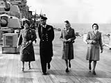 King George VI and Queen on the Deck of HMS Vanguard with Their Children Elizabeth and Margaret Photographic Poster Print, 16x12