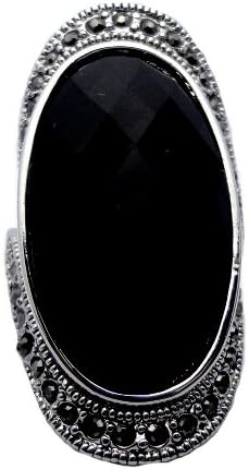 CAFA Black Diamond Plated Inlay Retro Black Gem Ring Silver 7