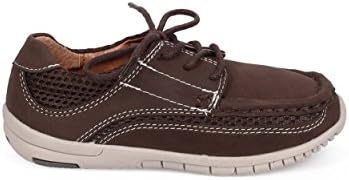 Auston EA88 Leatherette Square Toe Mesh Lace Up Boat Shoe Sneaker (Toddler/ Little Boy) - Brown (Size: Little Kid 11)