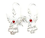 Sterling Silver Dangle Earrings Love Angels with Red Heart