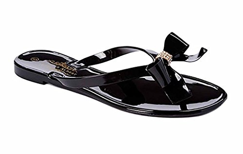 Charles Albert Women's Jelly Flip Flop Sandal with Rhinestone Bow