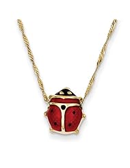 14k Yellow Gold Enameled Ladybug Necklace. Metal Wt- 1g