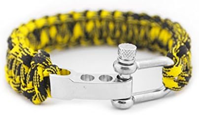 Bracelet with Hard Plastic Whistle Buckle / Stainless Metal Bow Shackle - Yellow and Black Camouflage Style