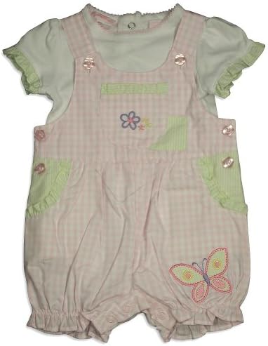 Baby Headquarters - Baby Girls Short Sleeve Gingham Plaid Coverall Set, White, Pink 31319-3-6Months