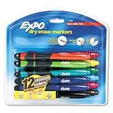 Expo low odor chisel tip markers with eraser and grip, 12-color set, ultra fine - Same Day Shipping (orders by 3 pm), Next Day Delivery (in most cases)