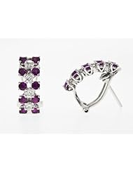 Gorgeous 2.00ct Round Diamonds & Rubies Earrings 14k White Gold Classic Prong