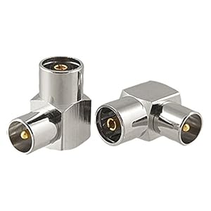 Right Angle TV PAL Female to Male RF Adapter/Connector (Pack of 2)