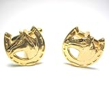 Lucky Derby Horseshoe Horse Head Cufflinks Gold Plated w/ Gift Box