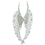 MASSIVE Lightweight Silver Tone Angelic Crystal Wing Earrings