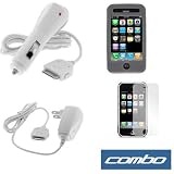 Durable Flexible Soft Smoke Silicone Skin Case + Rapid Car Charger + Home Travel Charger + Clear Reusable LCD Screen Protector for Apple Iphone 3G 2nd Generation Smartphone